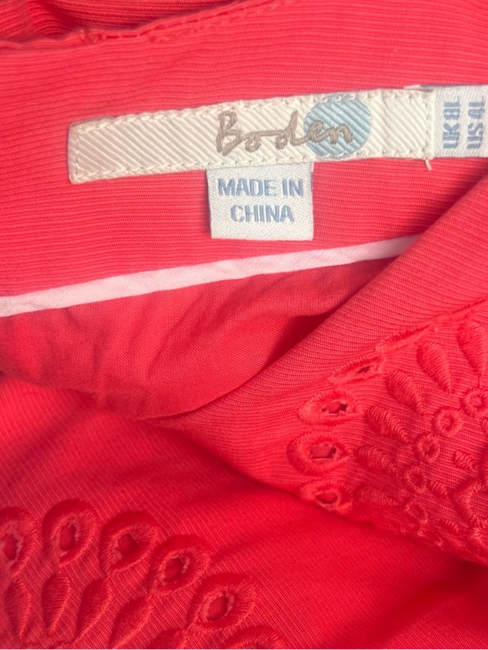 BODEN | Women’s Coral Pink Eyelet Embroidered Midi Dress, US 8 - Picture 8 of 9
